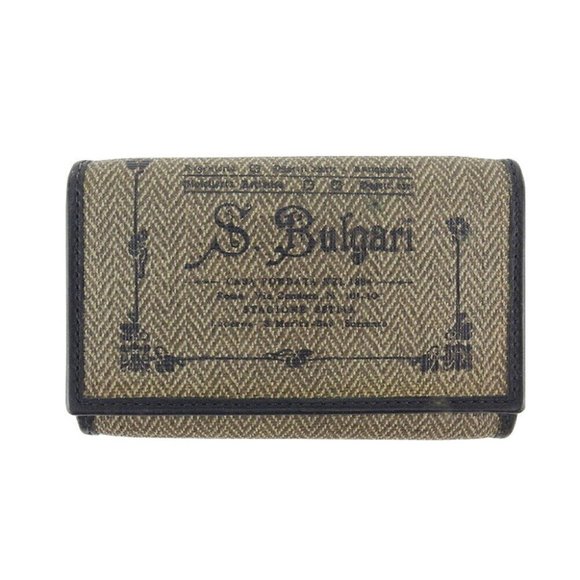 BVLGARI Key Case Herringbone Coating Canvas x Leather Authentic - Picture 1 of 11